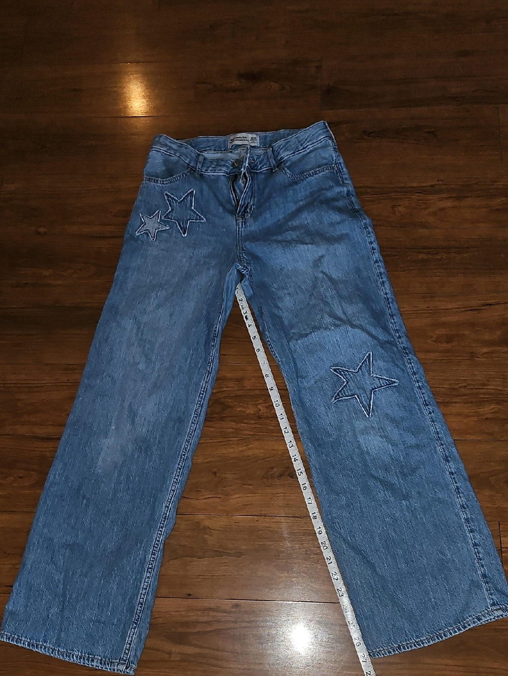 abercrombie kids Blue Star-Appliqué Wide Leg Jeans